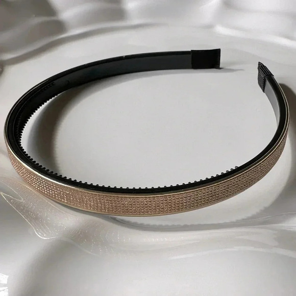 Boutique Accessories - Thin & Flat Gold Sparkling Headband Narrow Rhinestones Glitter & Sparkle